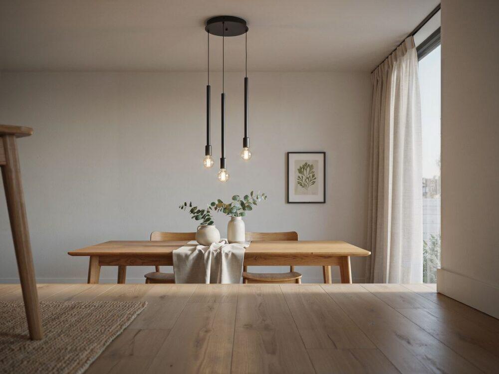lampa sufity nad drewnianym stołem